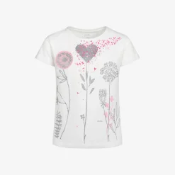 T-shirt z krótkim rękawem dla dziewczynki, z motywem kwiatowym, biały 9-13 lat