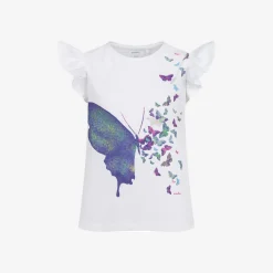 T-shirt z krótkim rękawem dla dziewczynki, z motylem 9-13 lat
