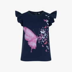 T-shirt z krótkim rękawem dla dziewczynki, z motylem 9-13 lat