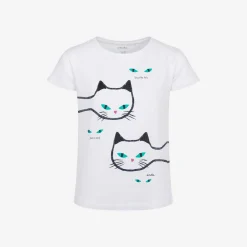 T-shirt z krótkim rękawem dla dziewczynki, z kotami, biały 3-8 lat