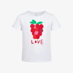 T-shirt z krótkim rękawem dla dziewczynki, z maliną, biały 3-8 lat