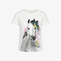 T-shirt z krótkim rękawem dla dziewczynki, z koniem, biały 3-8 lat