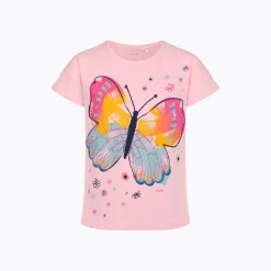 T-shirt z krótkim rękawem dla dziewczynki 9-13 lat, różowy z motylem