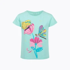 T-shirt z krótkim rękawem dla dziewczynki, z motywem kwiatowym, zielony 3-8 lat