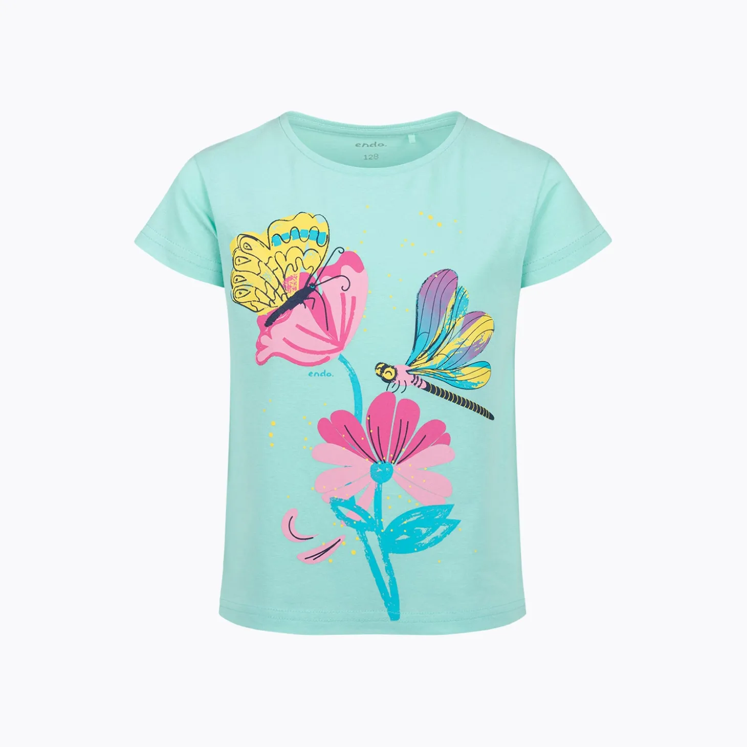 T-shirt z krótkim rękawem dla dziewczynki, z motywem kwiatowym, zielony 3-8 lat