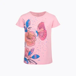 T-shirt z krótkim rękawem dla dziewczynki, z motylem i kwiatami, różowa 9-13 lat