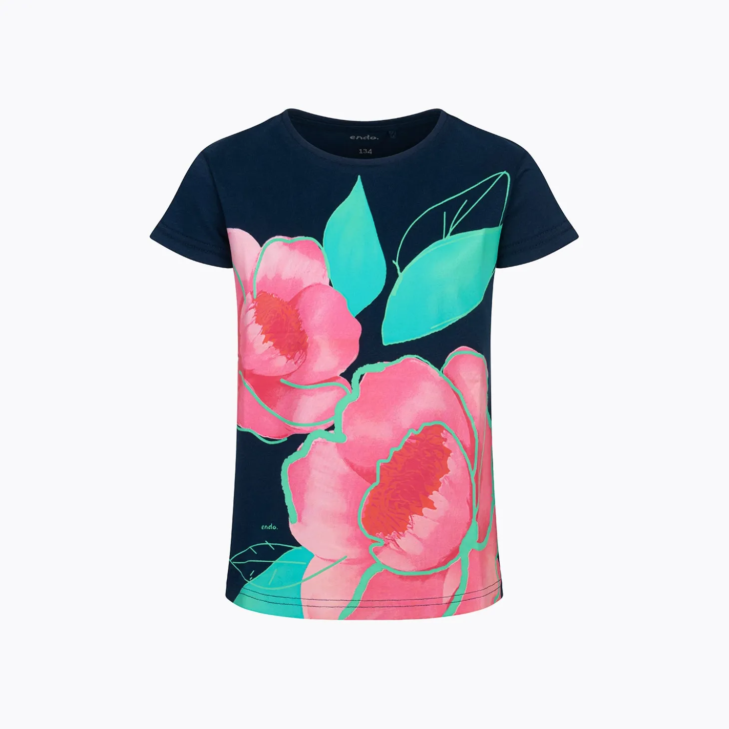 T-shirt z krótkim rękawem dla dziewczynki, z motywem kwiatowym, granatowa 9-13 lat