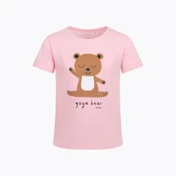 T-shirt z krótkim rękawem dla dziewczynki, z misiem, różowy 3-8 lat