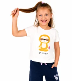 T-shirt z krótkim rękawem dla dziewczynki, z motywem yogi, biała 9-13 lat