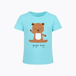 T-shirt z krótkim rękawem dla dziewczynki, z motywem yogi, niebieska 3-8 lat