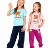 T-shirt z krótkim rękawem dla dziewczynki, z motywem yogi, niebieska 9-13 lat