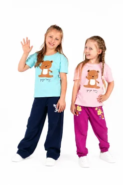 T-shirt z krótkim rękawem dla dziewczynki, z motywem yogi, niebieska 9-13 lat