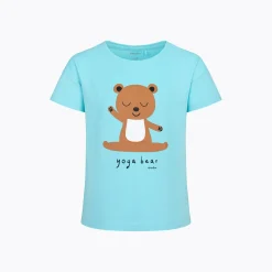 T-shirt z krótkim rękawem dla dziewczynki, z motywem yogi, niebieska 9-13 lat