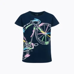T-shirt z krótkim rękawem dla dziewczynki 9-13 lat, granatowy "rower"