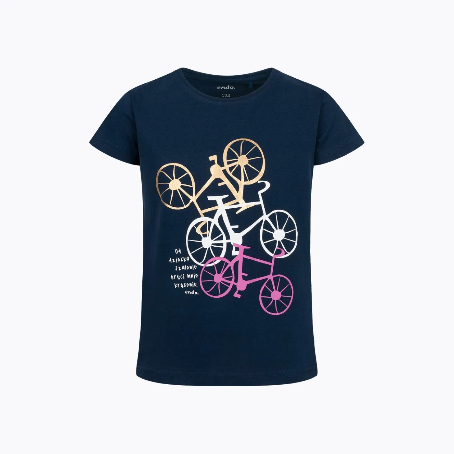 T-shirt z krótkim rękawem dla dziewczynki 9-13 lat, granatowy "kręci mnie kręcenie"