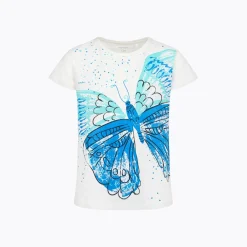 T-shirt z krótkim rękawem dla dziewczynki 9-13 lat, biały z motylem