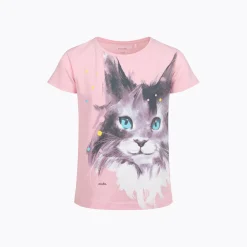T-shirt z krótkim rękawem dla dziewczynki, z kotem, różowy 3-8 lat