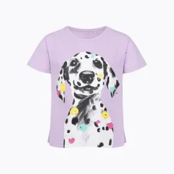 T-shirt z krótkim rękawem dla dziewczynki 3-8 lat, różowy "dalmatyńczyk"