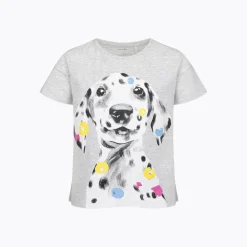 T-shirt z krótkim rękawem dla dziewczynki 9-13 lat, jasnoszary "dalmatyńczyk"
