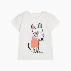 T-shirt z krótkim rękawem dla dziewczynki, z psem, biały 3-8 lat