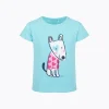 T-shirt z krótkim rękawem dla dziewczynki, z pieskiem, niebieski 3-8 lat