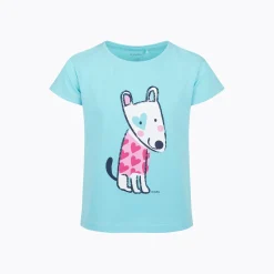 T-shirt z krótkim rękawem dla dziewczynki, z pieskiem, niebieski 3-8 lat