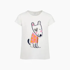 T-shirt z krótkim rękawem dla dziewczynki, z pieskiem, biały 9-13 lat
