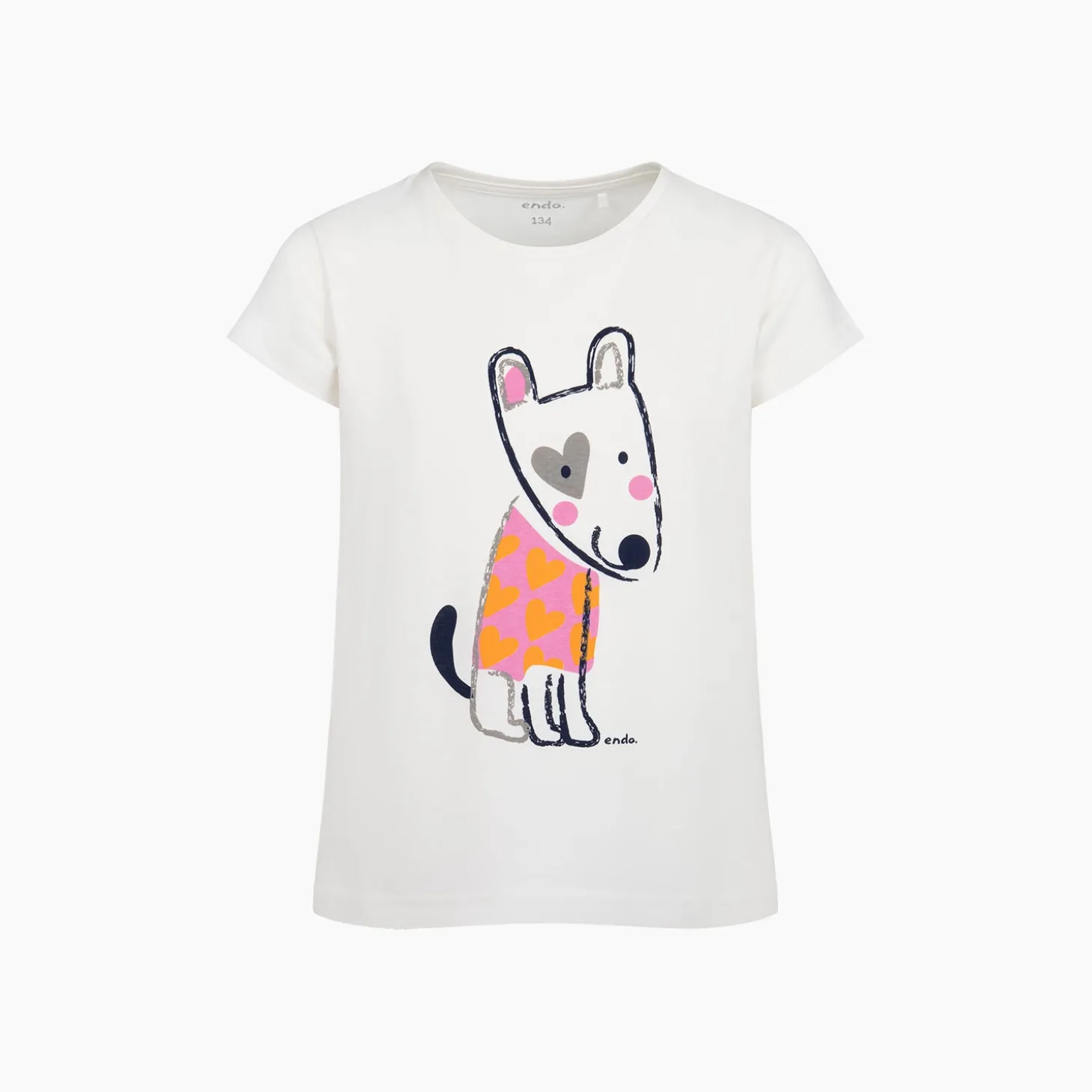 T-shirt z krótkim rękawem dla dziewczynki, z pieskiem, biały 9-13 lat