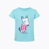 T-shirt z krótkim rękawem dla dziewczynki, z pieskiem, niebieski 9-13 lat