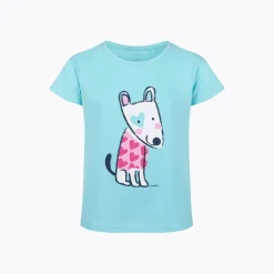 T-shirt z krótkim rękawem dla dziewczynki, z pieskiem, niebieski 9-13 lat
