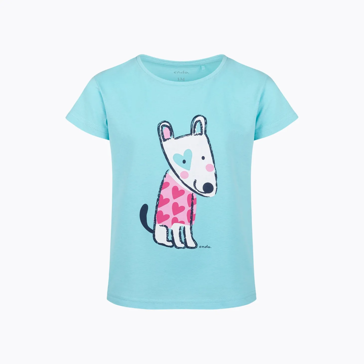 T-shirt z krótkim rękawem dla dziewczynki, z pieskiem, niebieski 9-13 lat