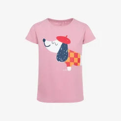 T-shirt z krótkim rękawem dla dziewczynki, z francuskim pieskiem, różowy 3-8 lat