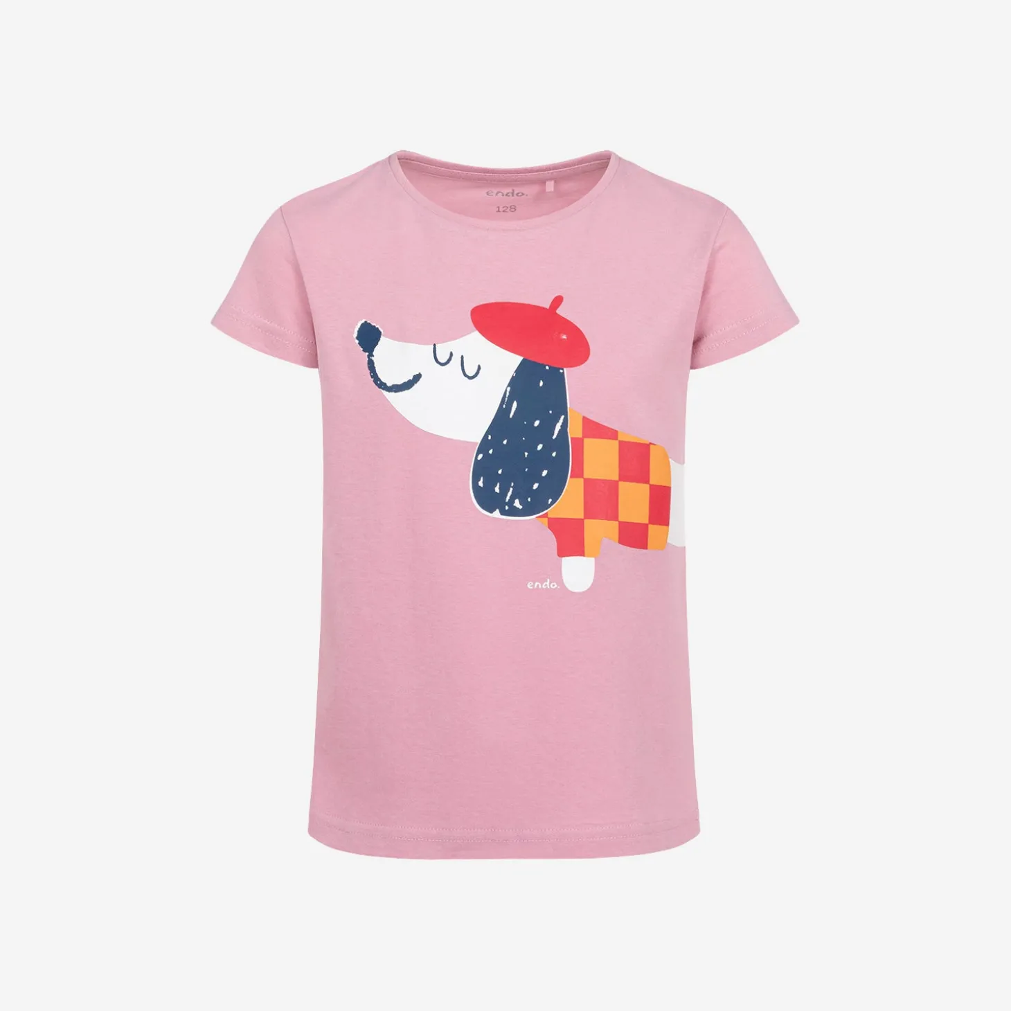 T-shirt z krótkim rękawem dla dziewczynki, z francuskim pieskiem, różowy 3-8 lat
