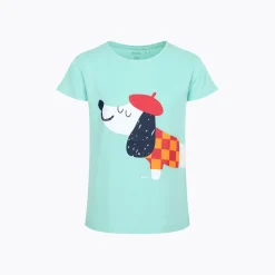 T-shirt z krótkim rękawem dla dziewczynki, z francuskim pieskiem, zielona 9-13 lat
