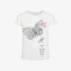 T-shirt z krótkim rękawem dla dziewczynki, z motylem i ważką, biały, 9-13 lat