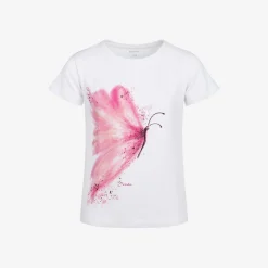 T-shirt z krótkim rękawem dla dziewczynki, z motylem, biały 3-8 lat