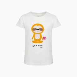T-shirt z krótkim rękawem dla dziewczynki, z motywem yogi, biała 3-8 lat