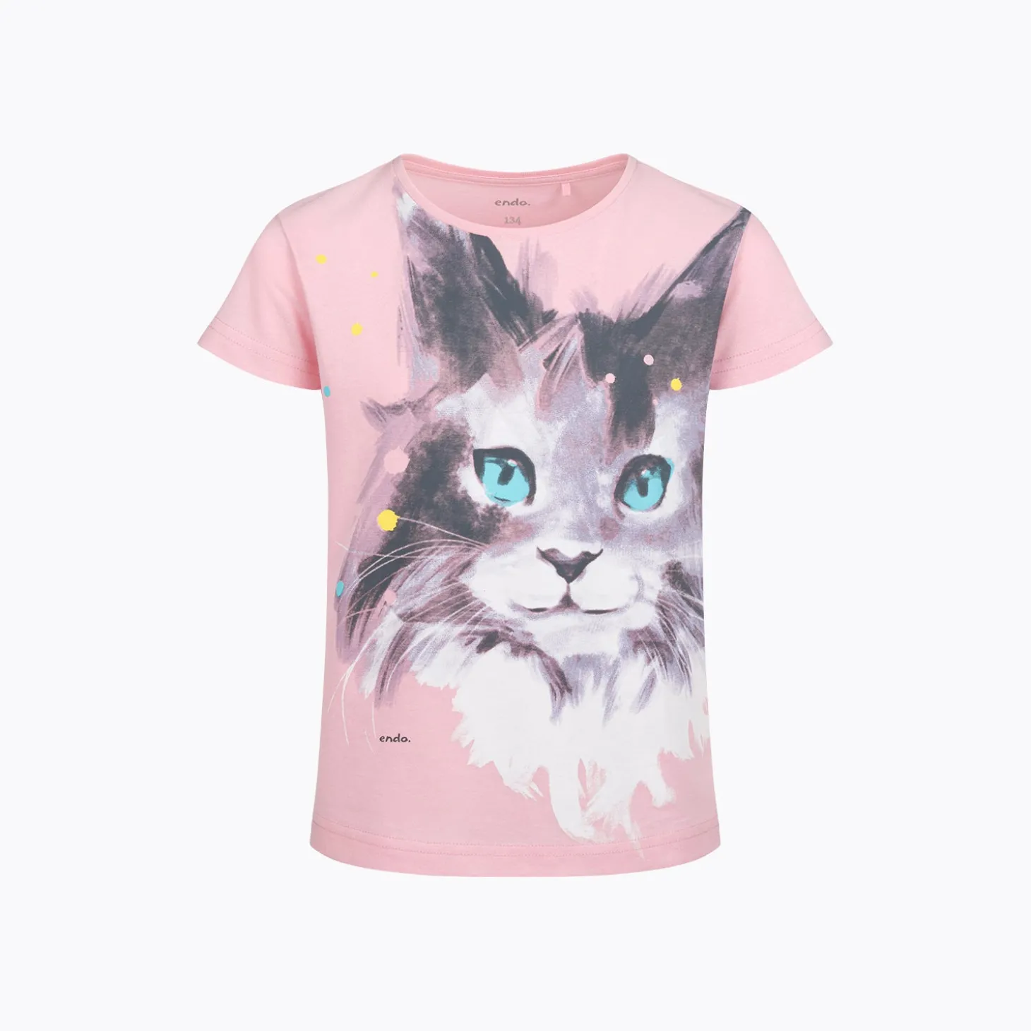 T-shirt z krótkim rękawem dla dziewczynki, z kotem, różowy 9-13 lat