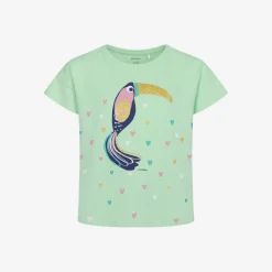 T-shirt z krótkim rękawem dla dziewczynki, z tukanem, zielony 3-8 lat