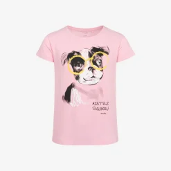 T-shirt z krótkim rękawem dla dziewczynki, z psem, różowy 3-8 lat
