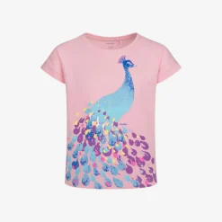 T-shirt z krótkim rękawem dla dziewczynki, z pawiem, różowy 3-8 lat