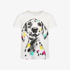 T-shirt z krótkim rękawem dla dziewczynki, z dalmatyńczykiem, kremowy 9-13 lat