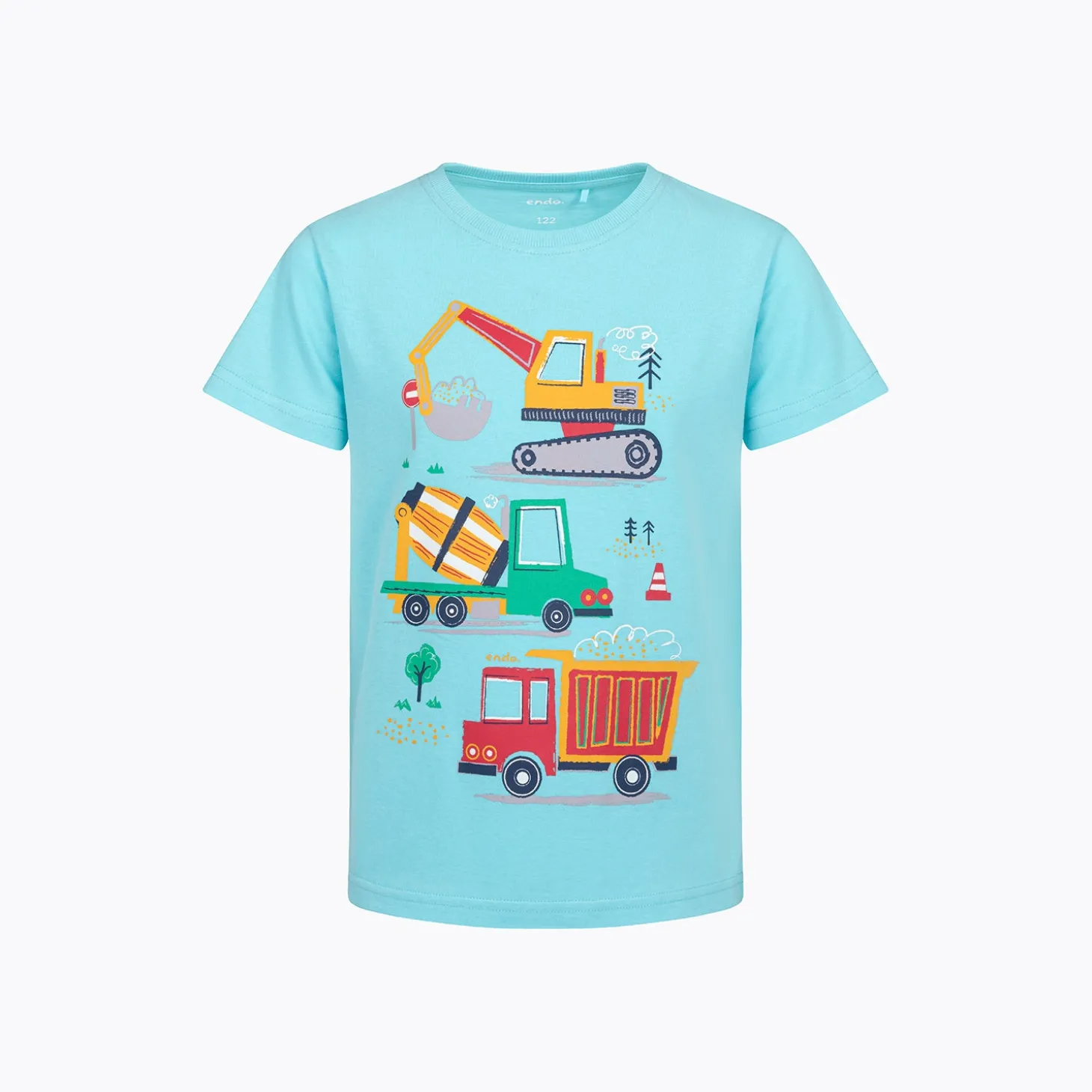 T-shirt z krótkim rękawem, z pojazdami budowlanymi, niebieski 2-8 lat