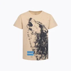 T-shirt z krótkim z rękawem dla chłopca, z wilkiem, beżowy 9-13 lat